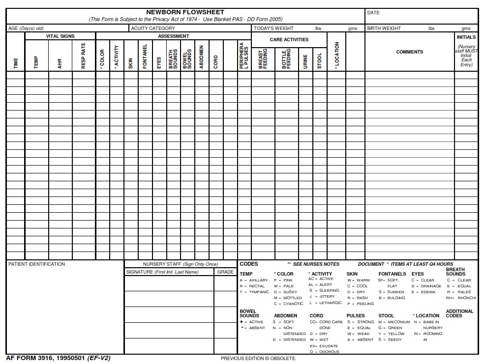 AF Form 3916 Newborn Flowsheet AF Forms