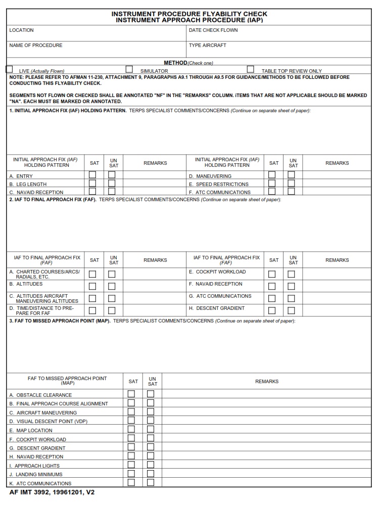 AF Form 3992 Instrument Procedure Flyability Check Instrument