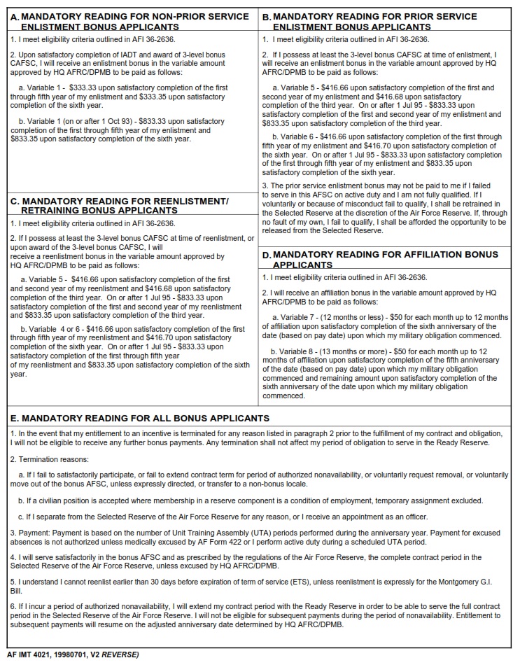 AF Form 4021 Application For Incentive Participation AF Forms