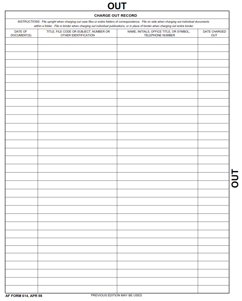 AF Form 614 Charge Out Record AF Forms