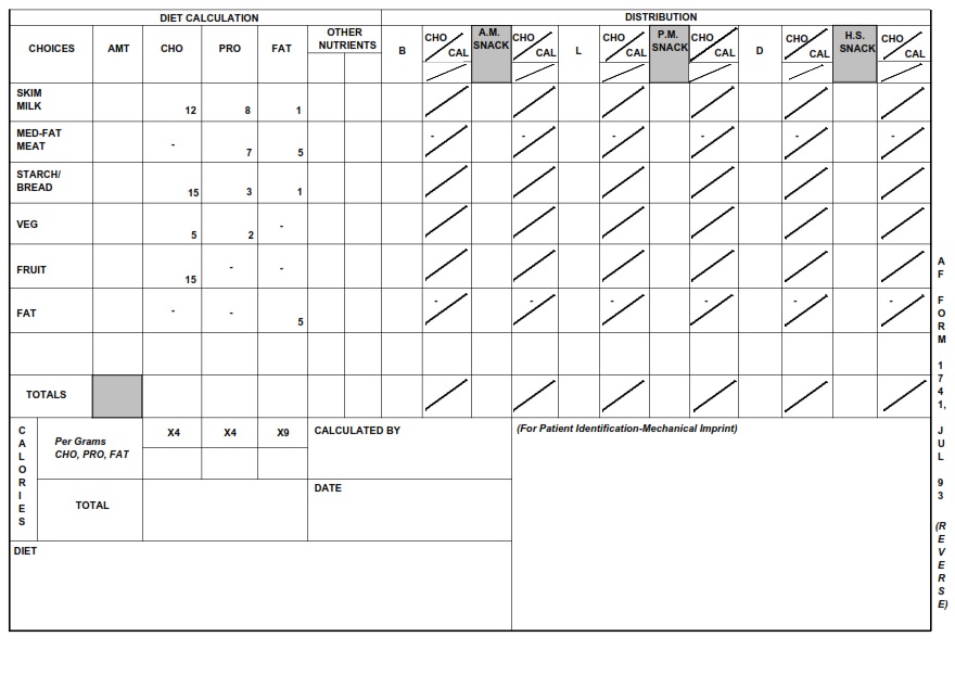 AF Form 1741 Diet Record AF Forms