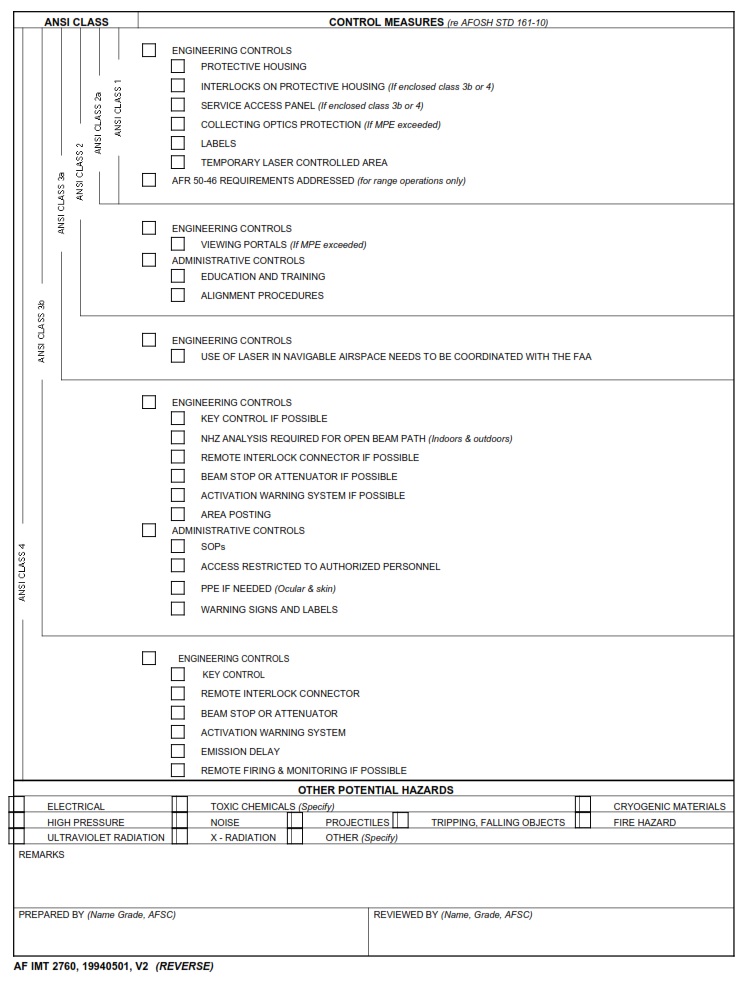 AF Form 2760 Laser Hazard Evaluation AF Forms