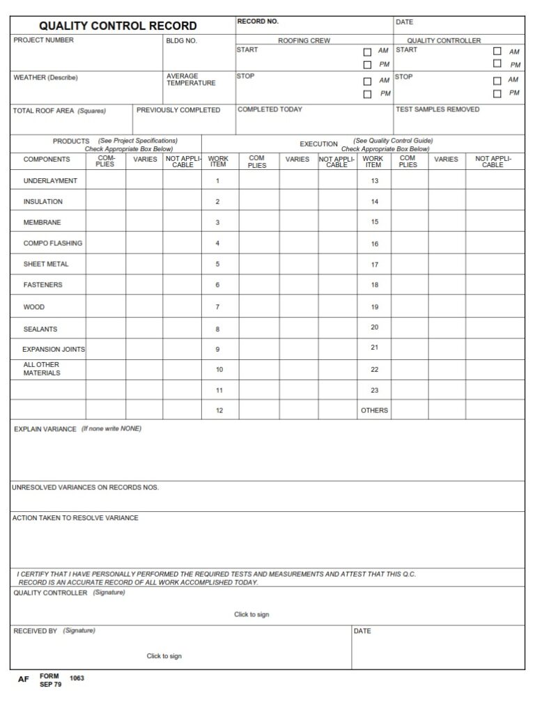 AF Form 1063 – Quality Control Record - AF Forms