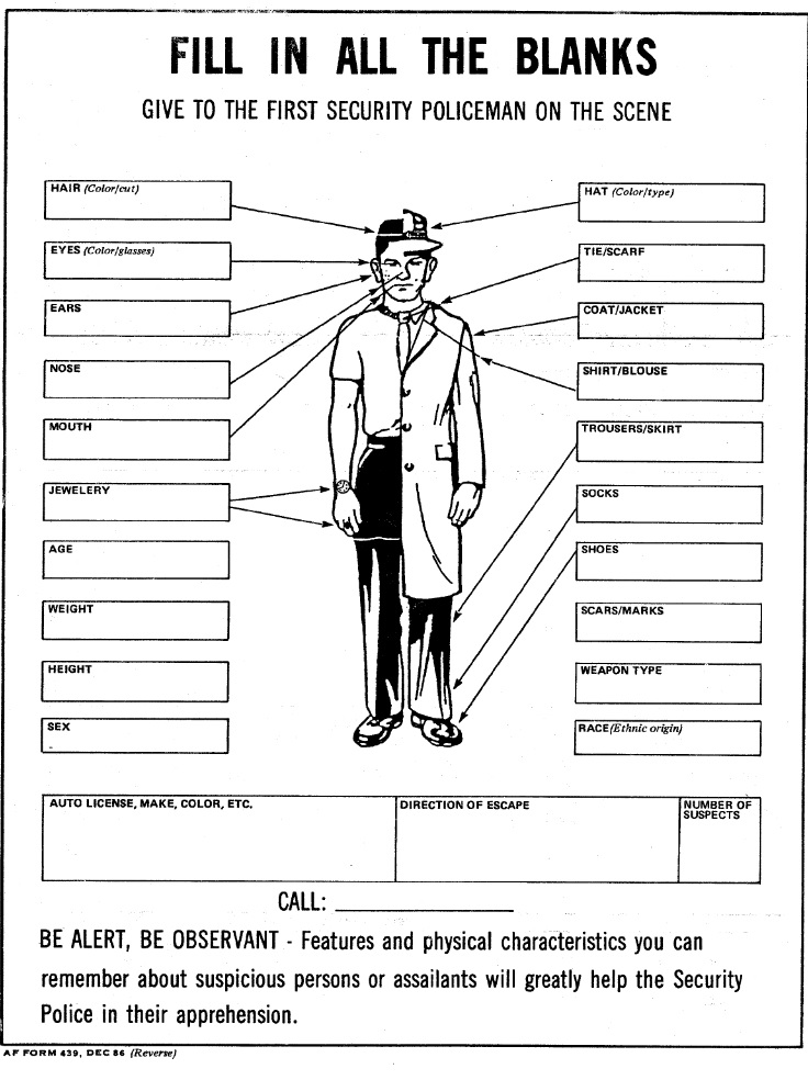 AF Form 439 Robbery Checklist AF Forms