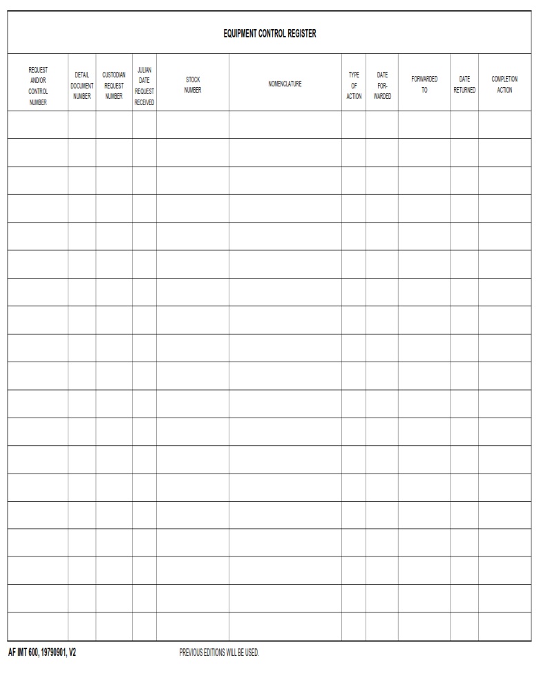 AF Form 600 – Equipment Control Register - AF Forms