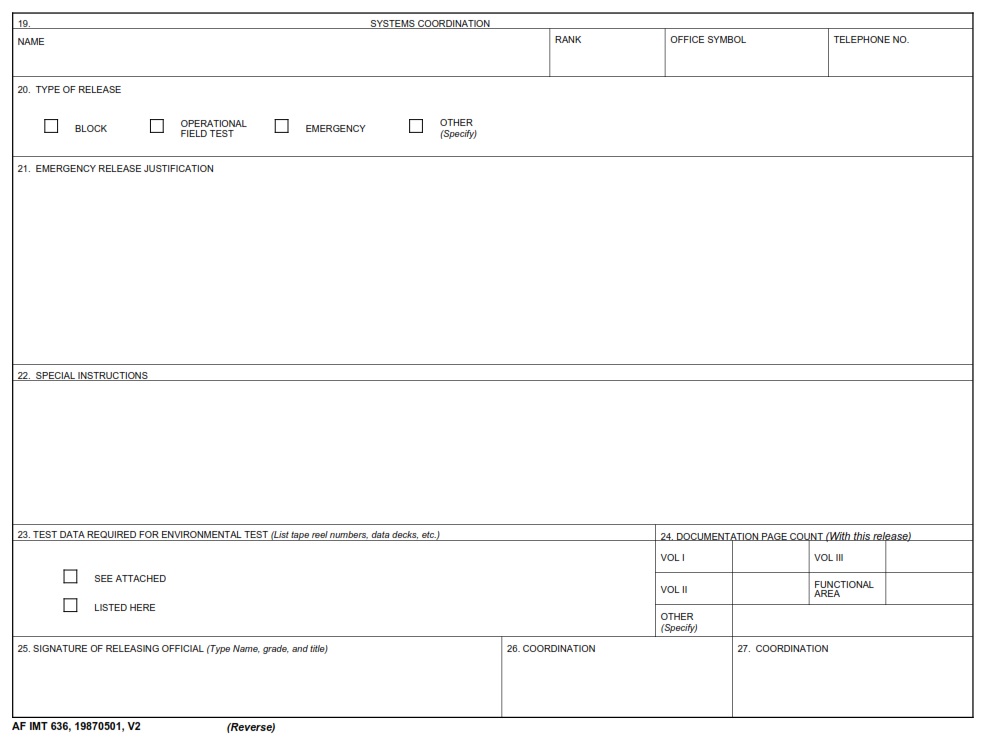 AF Form 636 Systems Change Release Document AF Forms