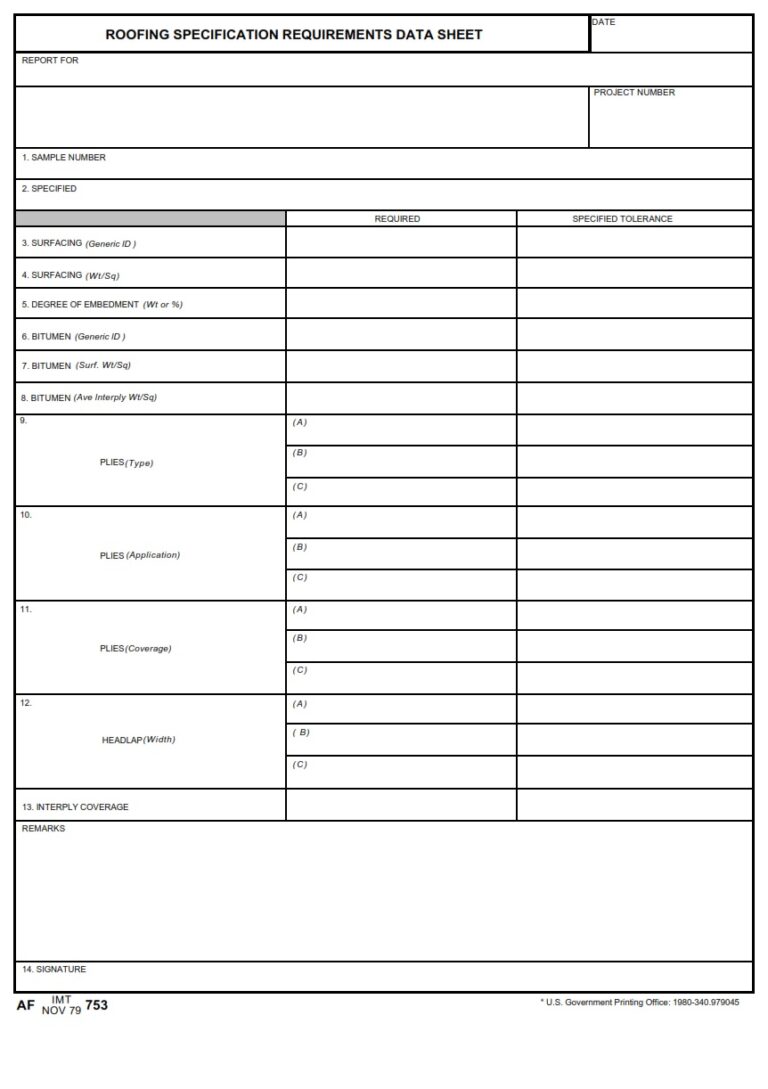 AF Form 753 – Roofing Specification Requirements Data Sheet - AF Forms