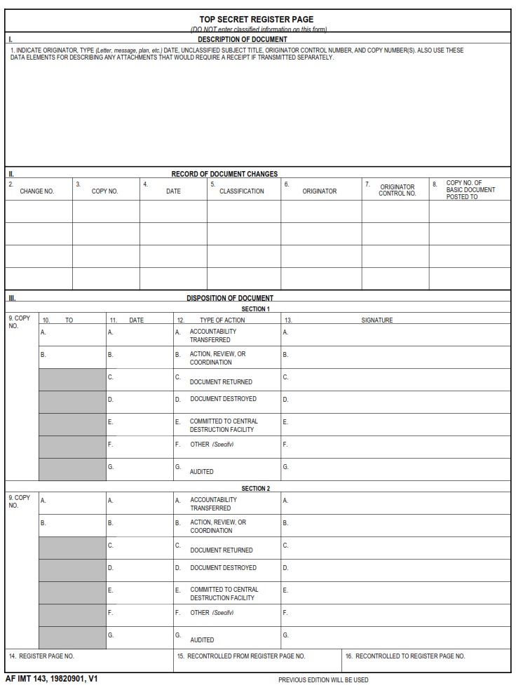 AF Form 143 - Page 1