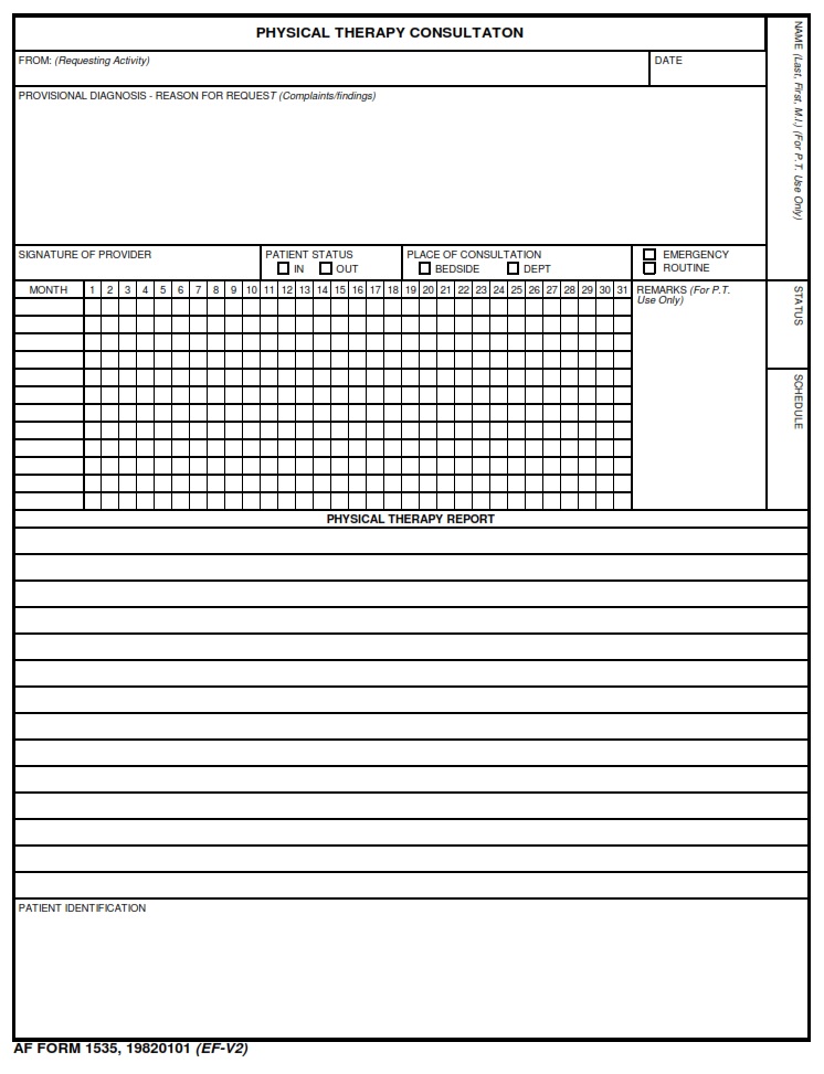 AF Form 1535 Physical Therapy Consultation Not LRA AF Forms