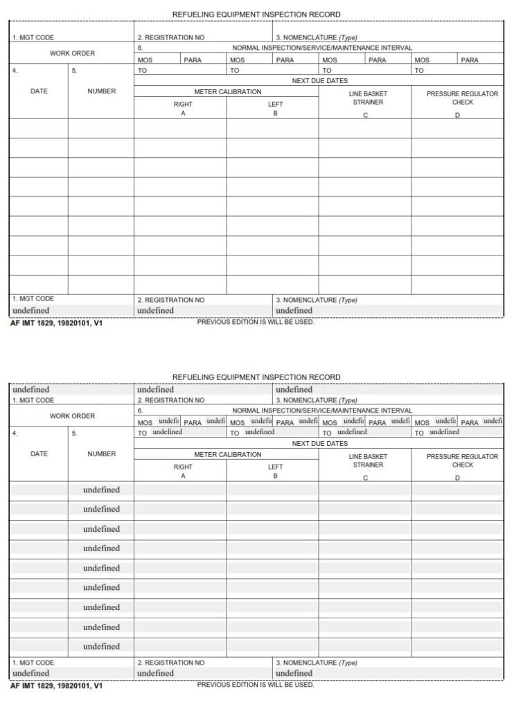 AF Form 1829 Refueling Equipment Inspection Record AF Forms af-form-1829-refueling-equipment-inspection-record-af-forms
